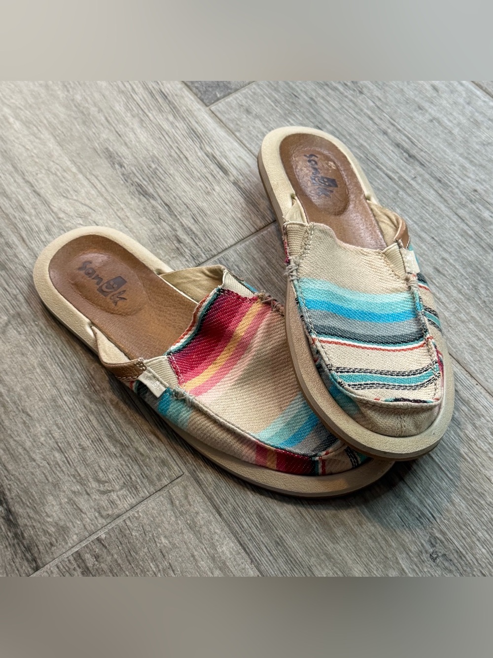 Sanuk You Got My Back Women 8 Baja Blanket Stripe Sidewalk Surfer Mules Shoes
